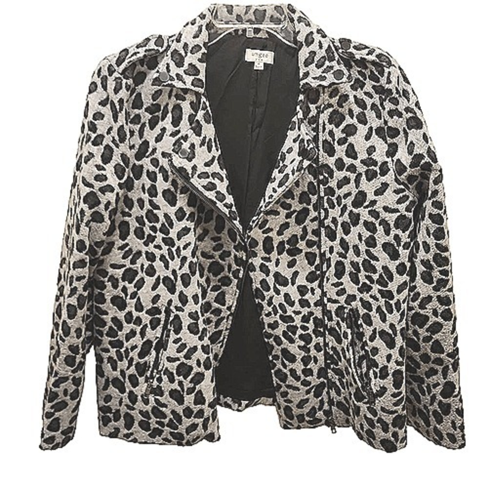 Umgee Women's Gray And Black Leopard Animal Print Motorcycle‎ Jacket Medium